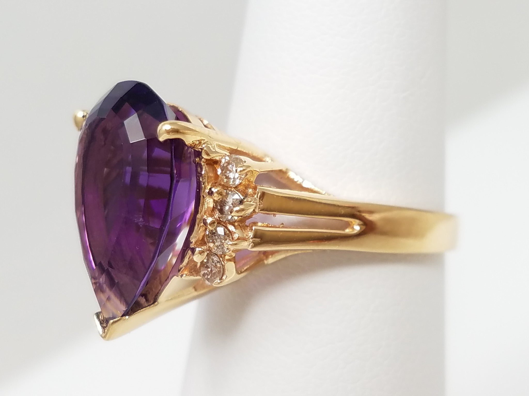 Magical 14k Yellow Gold Natural Amethyst Diamond Ring