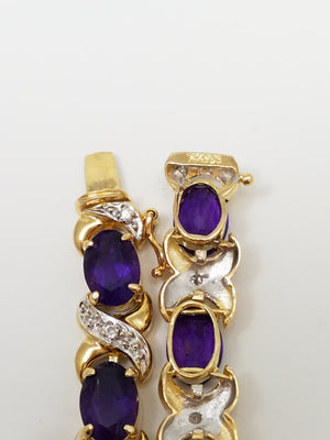 Gleaming 6.75" 14k Yellow Gold Natural Amethyst Diamond Tennis Bracelet