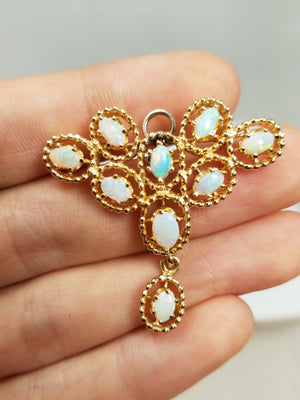 Elegant 12k Yellow Gold Natural Australian Opal Brooch/Pendant