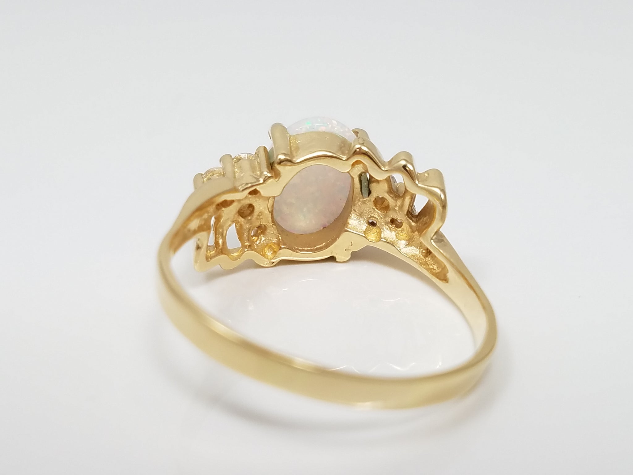 10k Yellow Gold Lab Opal Cubic Zirconia Ring