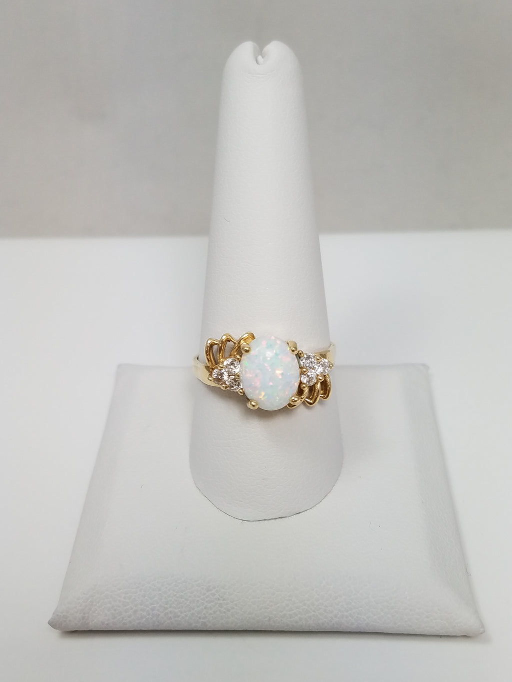 10k Yellow Gold Lab Opal Cubic Zirconia Ring
