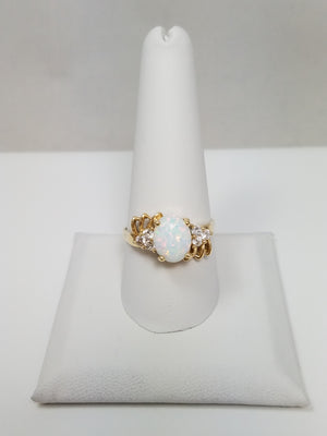10k Yellow Gold Lab Opal Cubic Zirconia Ring