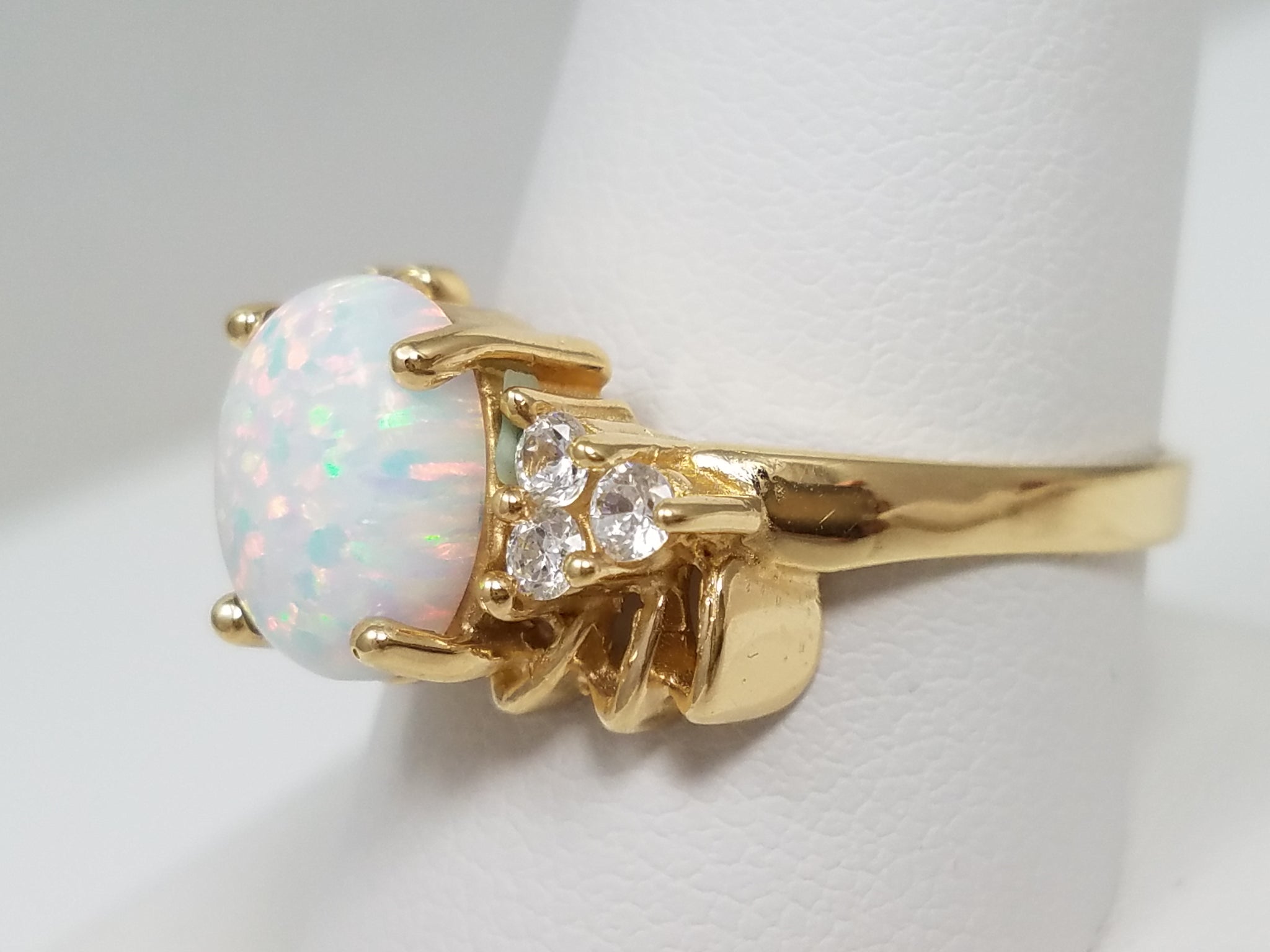 10k Yellow Gold Lab Opal Cubic Zirconia Ring