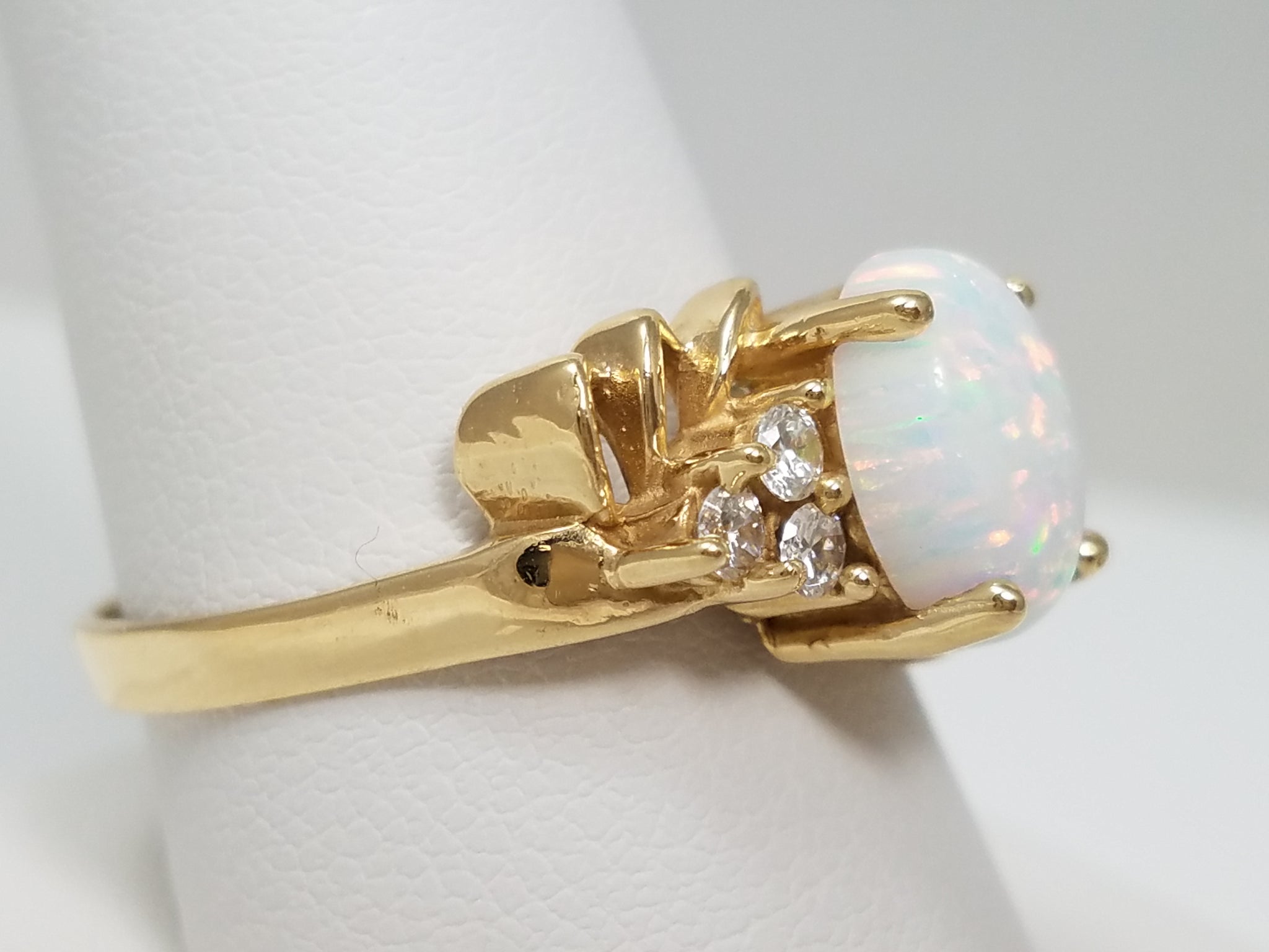 10k Yellow Gold Lab Opal Cubic Zirconia Ring