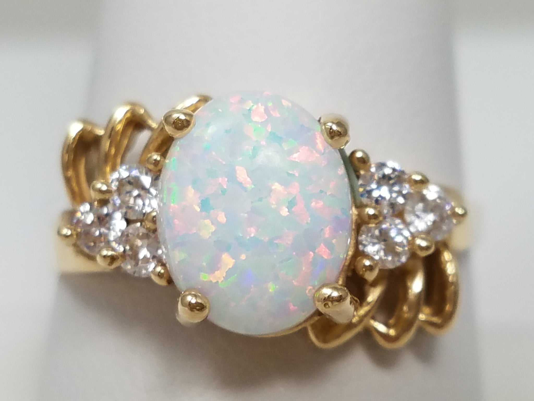 10k Yellow Gold Lab Opal Cubic Zirconia Ring