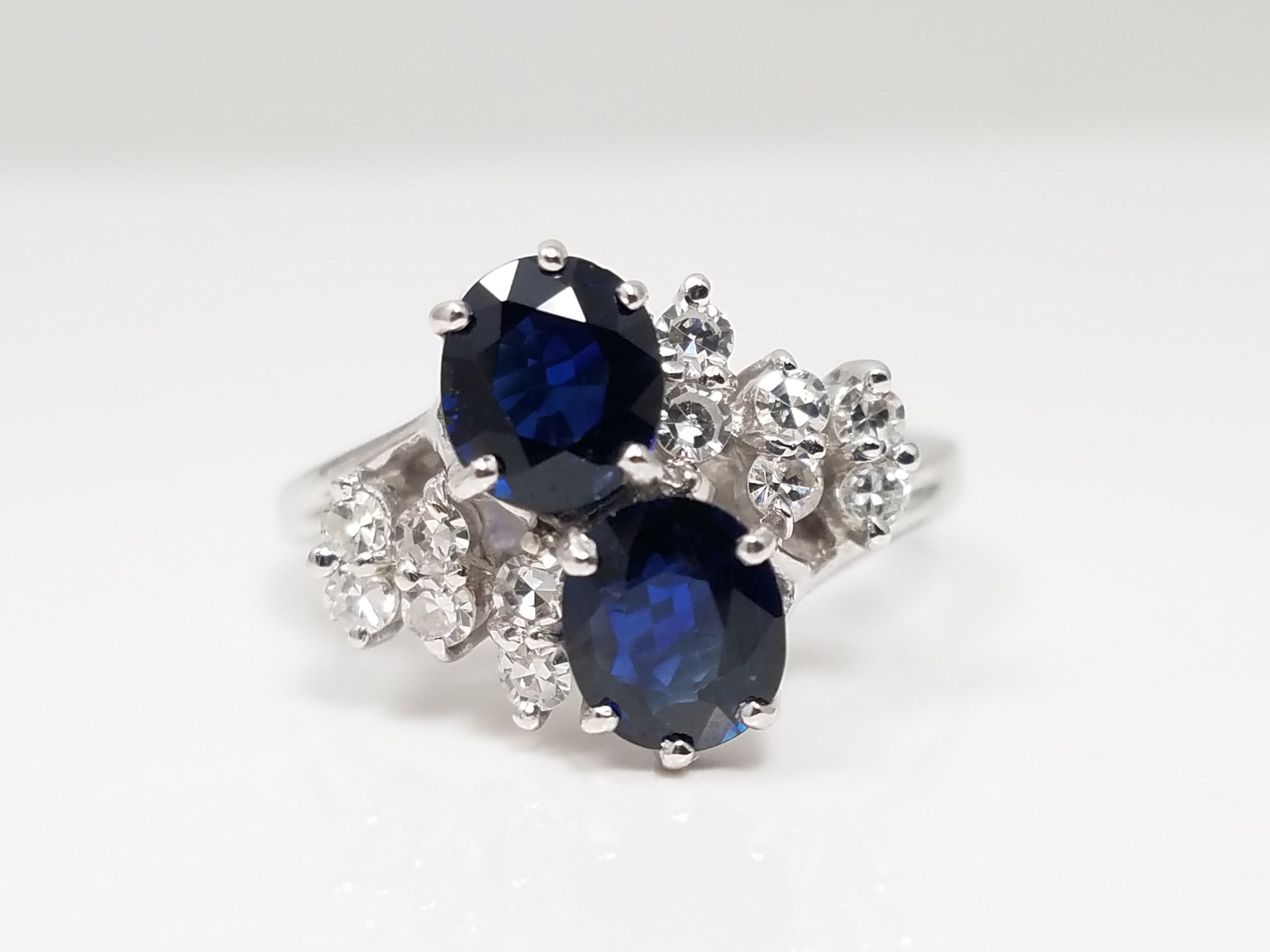 Fancy 1ctw Natural Sapphire & Diamond Accented 14k White Gold Ring