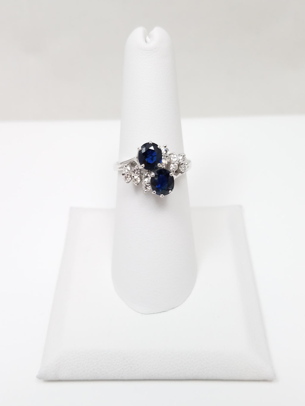 Fancy 1ctw Natural Sapphire & Diamond Accented 14k White Gold Ring