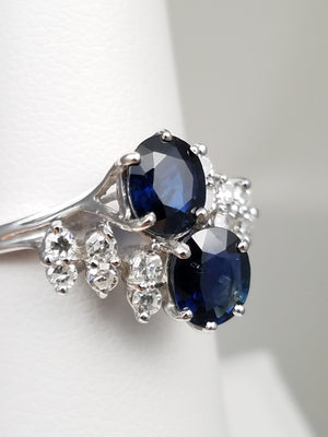 Fancy 1ctw Natural Sapphire & Diamond Accented 14k White Gold Ring