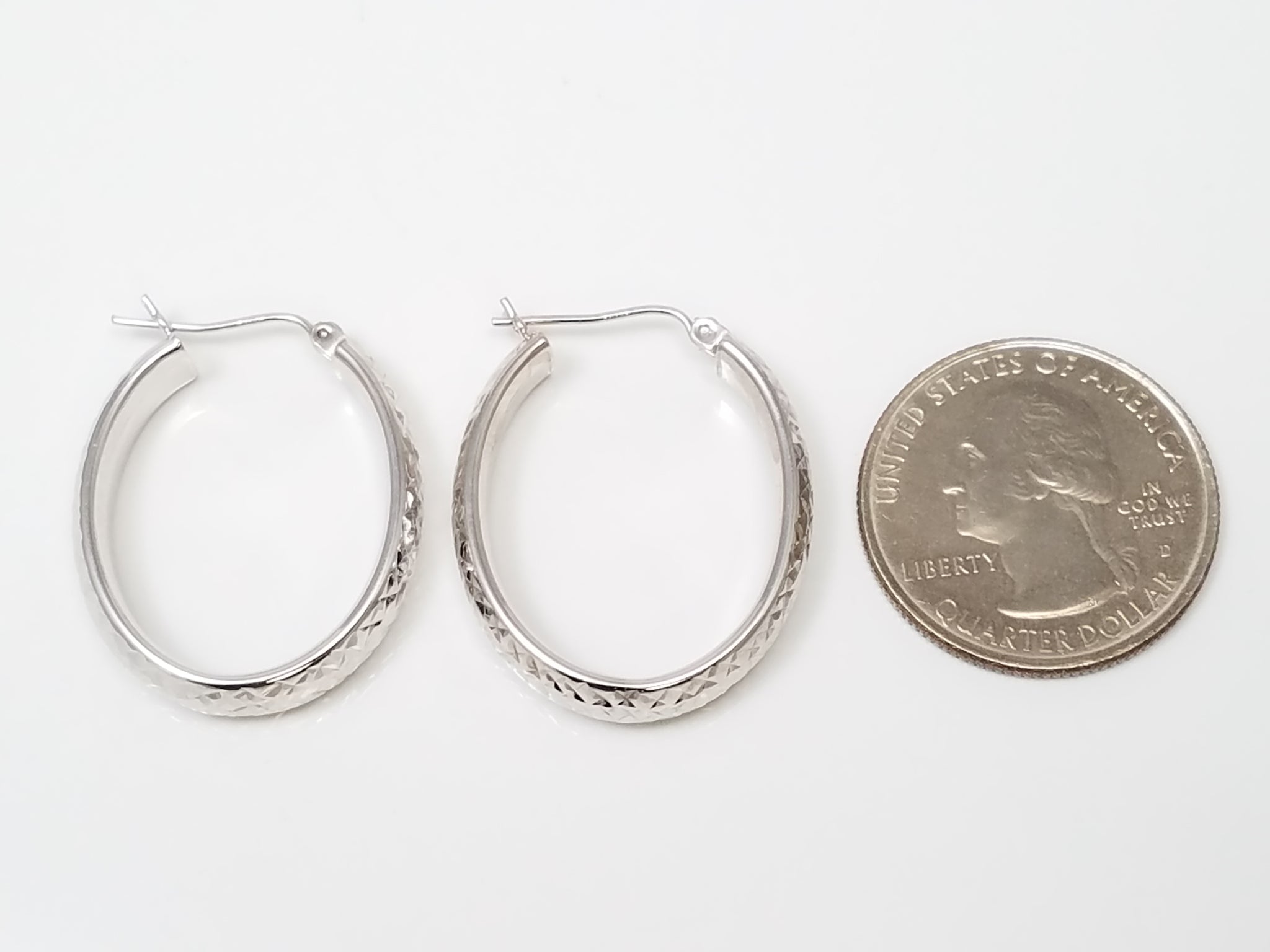 Diamond Cut 14k White Gold Hoop Earrings