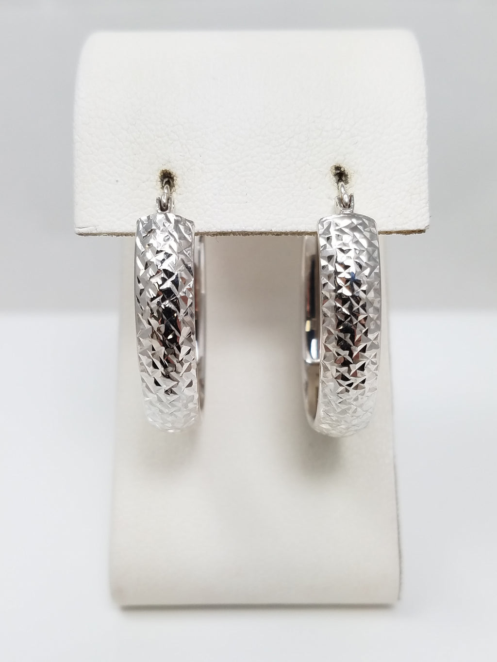 Diamond Cut 14k White Gold Hoop Earrings