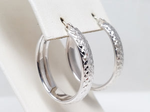 Diamond Cut 14k White Gold Hoop Earrings