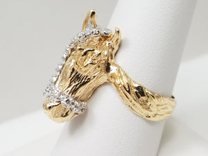 Sophisticated 14k Yellow Gold Natural Diamond Horse Head Ring