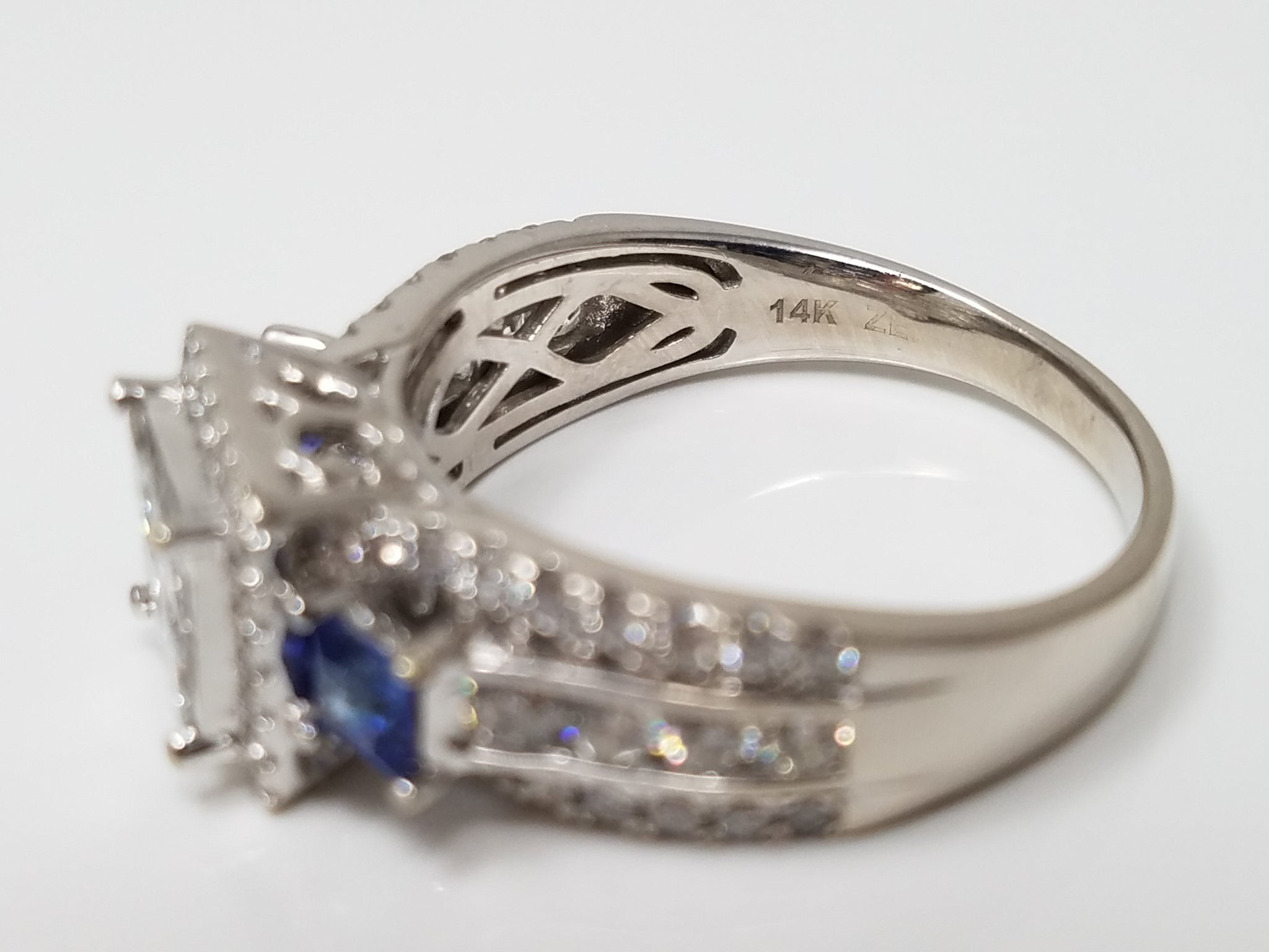 Elite 14k White Gold Natural Diamond Sapphire Engagement Ring