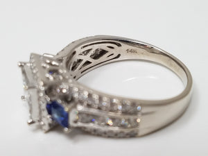 Elite 14k White Gold Natural Diamond Sapphire Engagement Ring