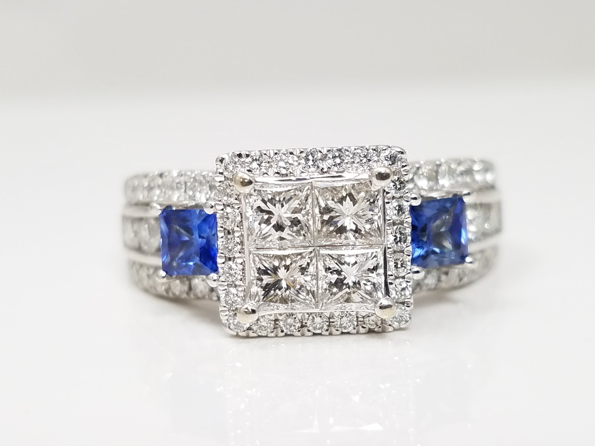 Elite 14k White Gold Natural Diamond Sapphire Engagement Ring