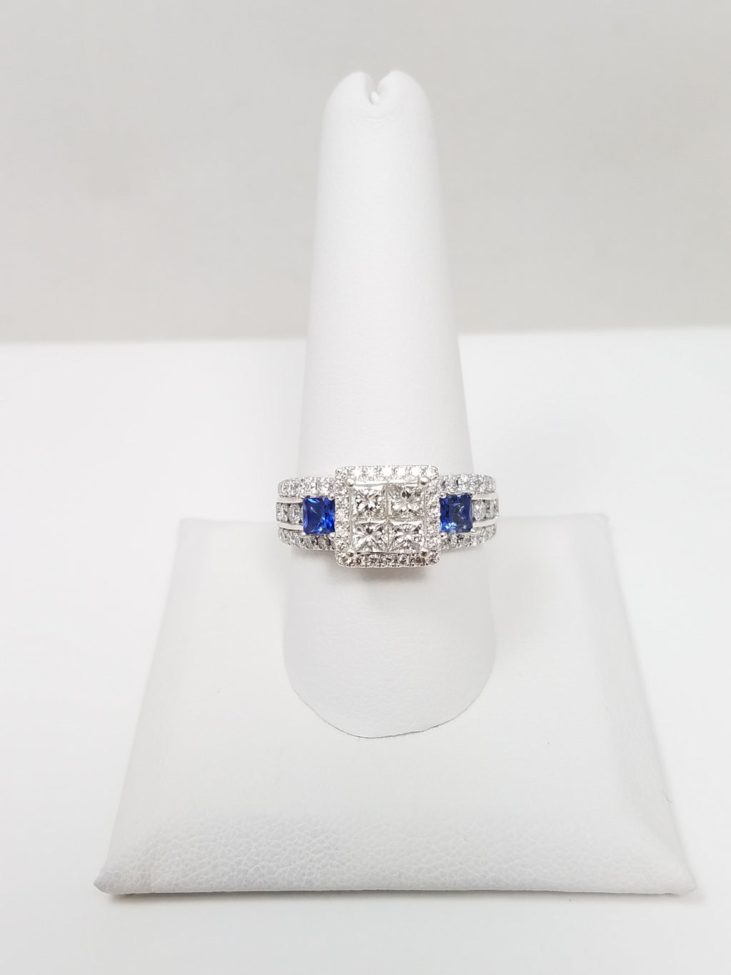 Elite 14k White Gold Natural Diamond Sapphire Engagement Ring