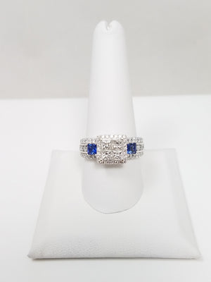 Elite 14k White Gold Natural Diamond Sapphire Engagement Ring
