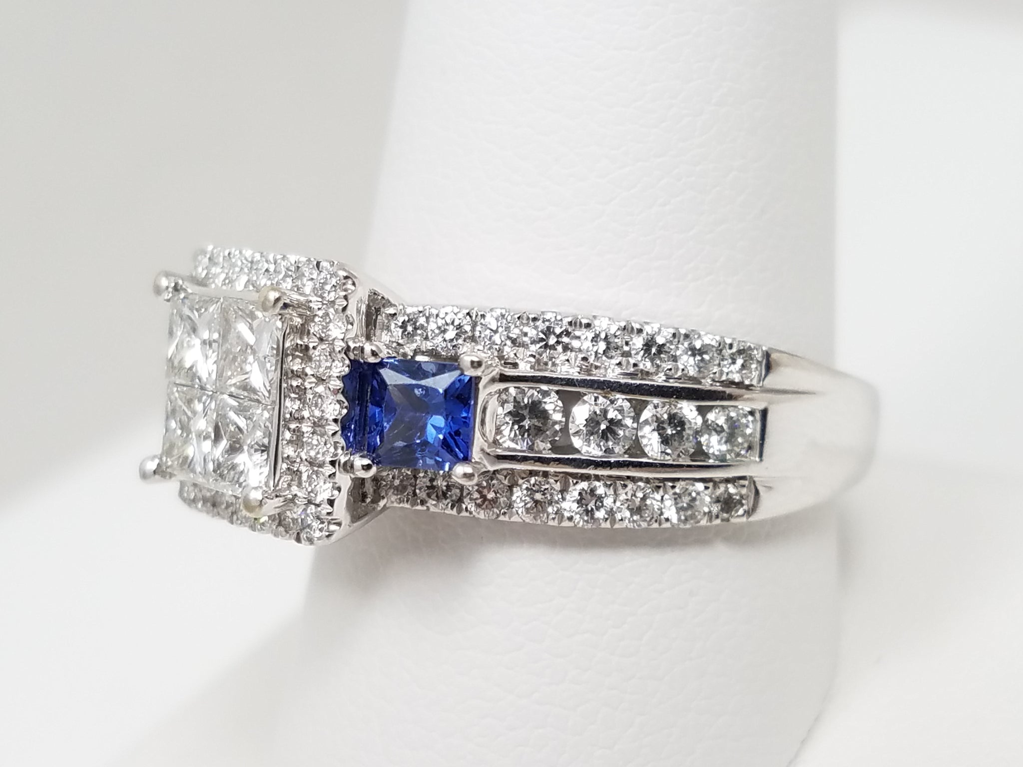 Elite 14k White Gold Natural Diamond Sapphire Engagement Ring