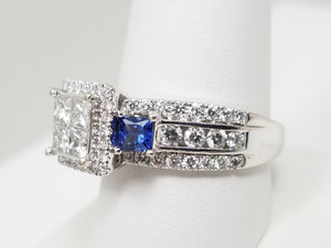 Elite 14k White Gold Natural Diamond Sapphire Engagement Ring
