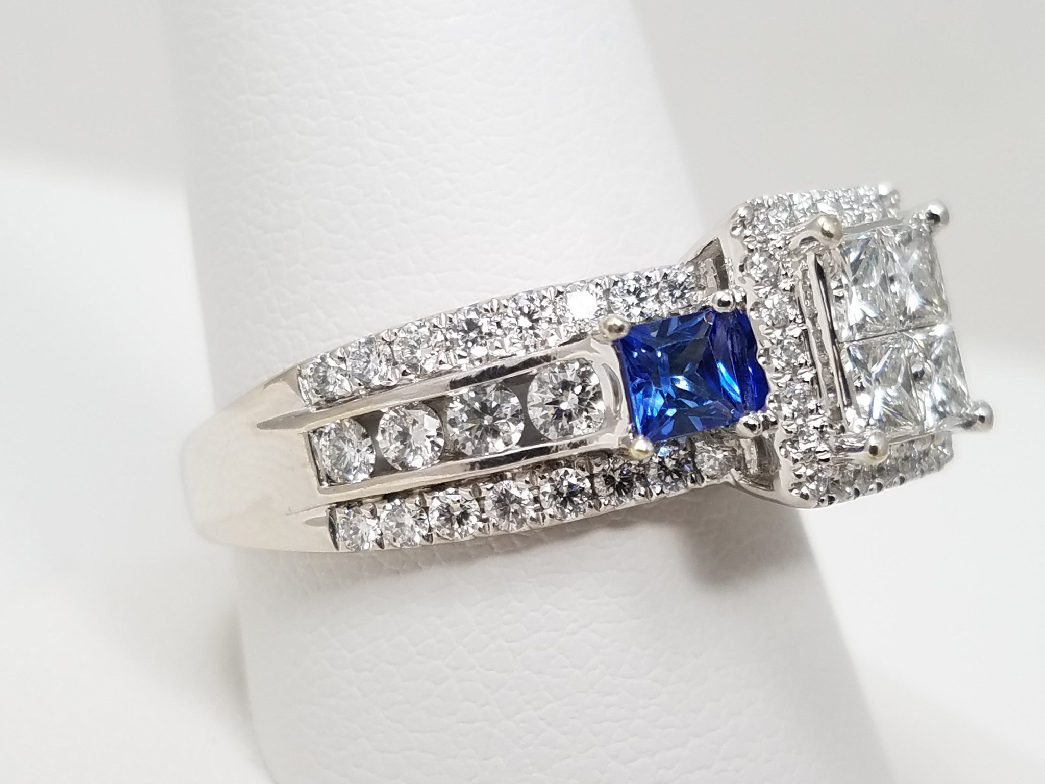 Elite 14k White Gold Natural Diamond Sapphire Engagement Ring