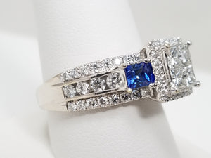 Elite 14k White Gold Natural Diamond Sapphire Engagement Ring