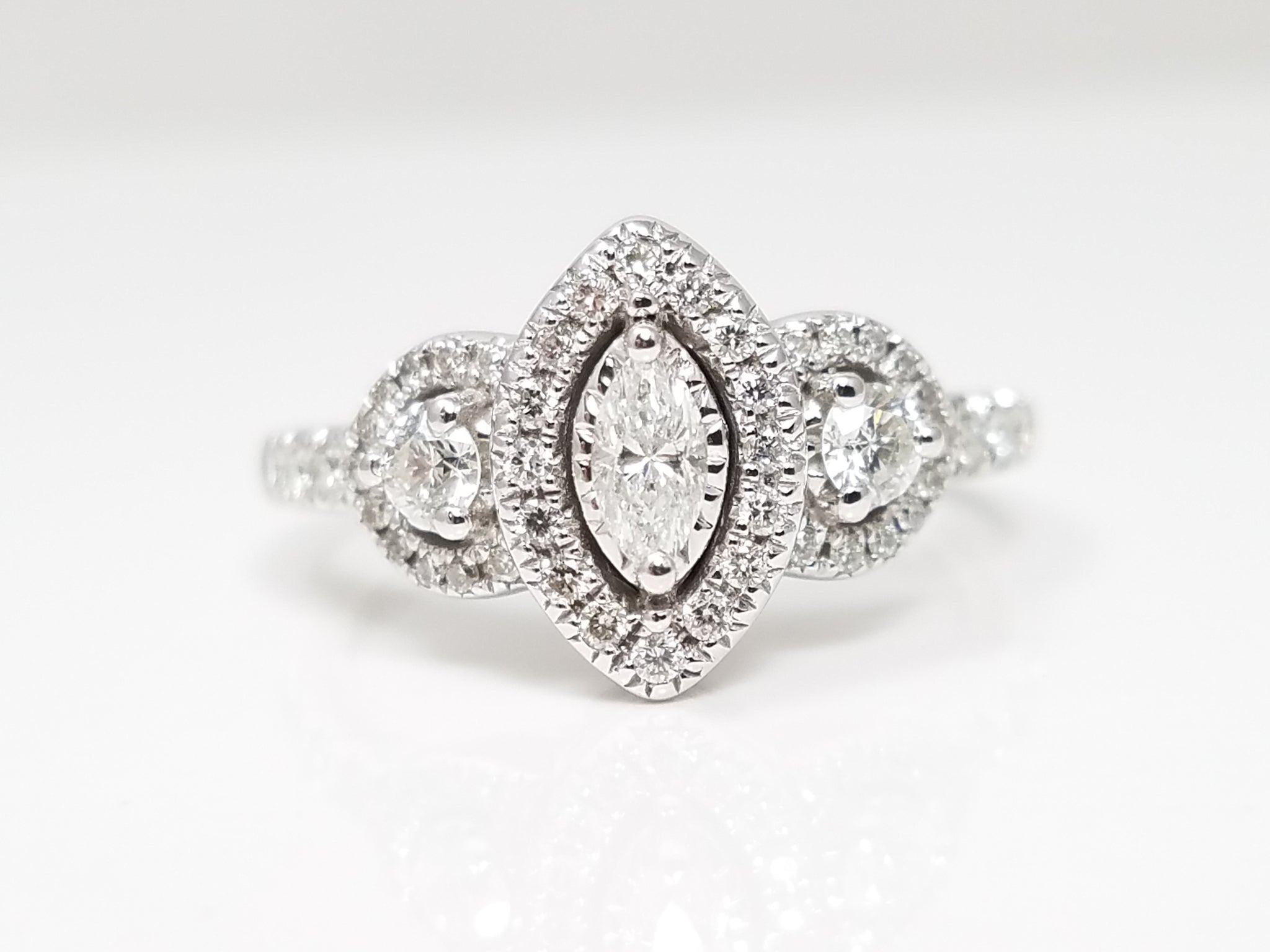 Sparkling .33ctw Marquise Natural Diamond 14k White Gold Engagement Ring