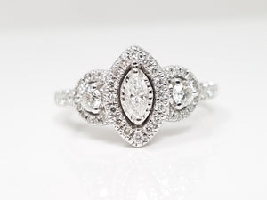 Sparkling .33ctw Marquise Natural Diamond 14k White Gold Engagement Ring