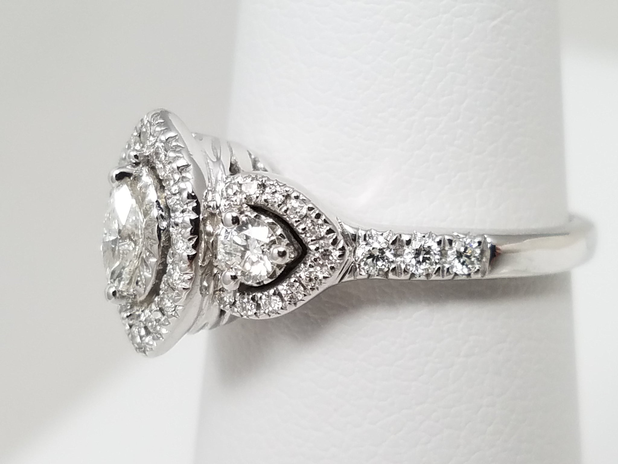 Sparkling .33ctw Marquise Natural Diamond 14k White Gold Engagement Ring