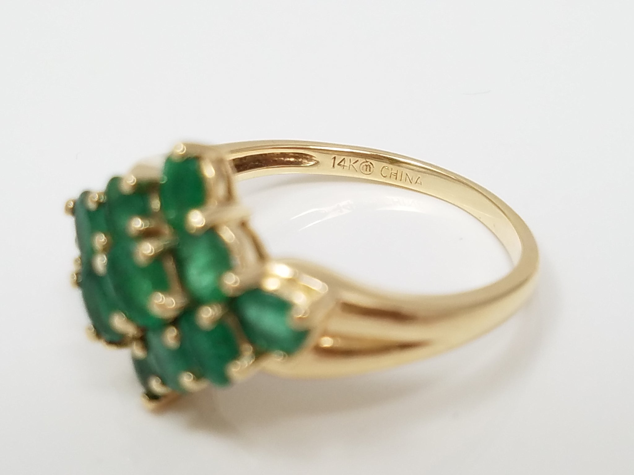 Attractive 14k Yellow Gold Natural Emerald Cluster Ring