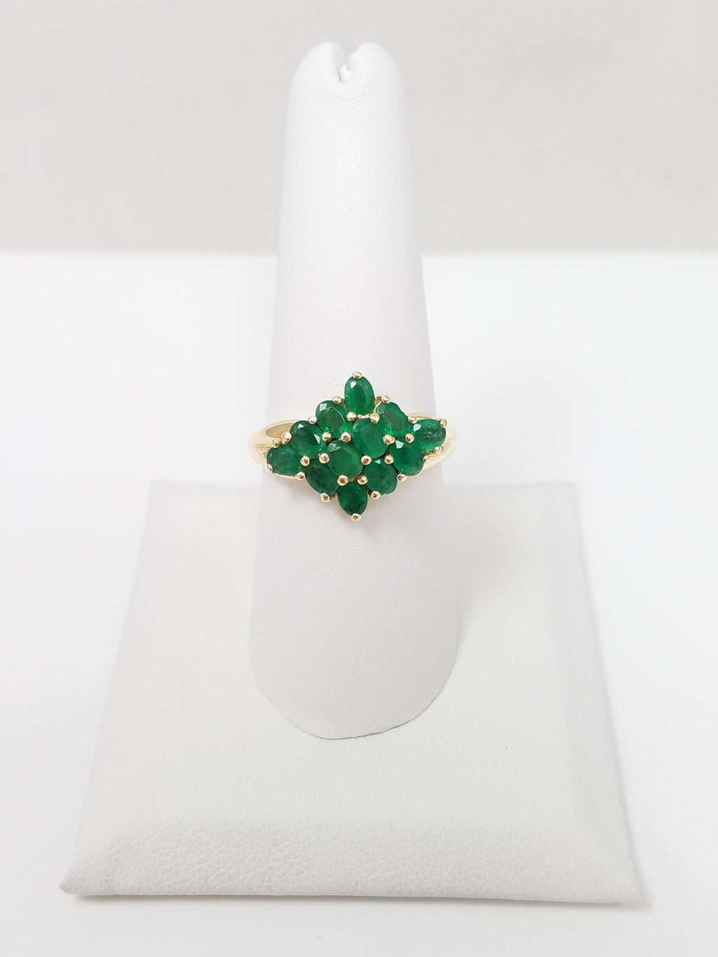Attractive 14k Yellow Gold Natural Emerald Cluster Ring