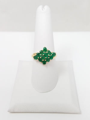 Attractive 14k Yellow Gold Natural Emerald Cluster Ring