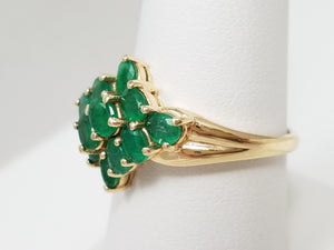 Attractive 14k Yellow Gold Natural Emerald Cluster Ring