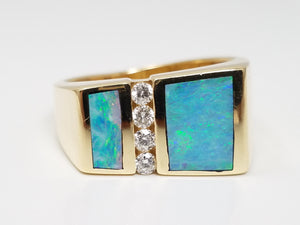 Exquisite 14k Yellow Gold Natural Australian Opal Diamond Custom Ring
