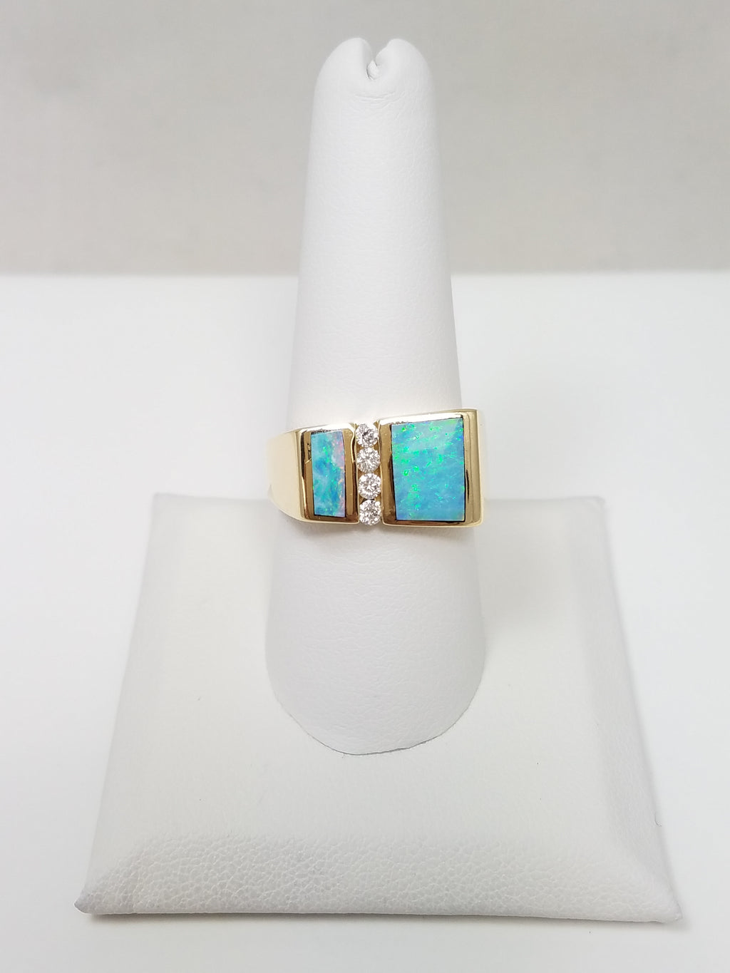 Exquisite 14k Yellow Gold Natural Australian Opal Diamond Custom Ring