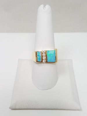 Exquisite 14k Yellow Gold Natural Australian Opal Diamond Custom Ring
