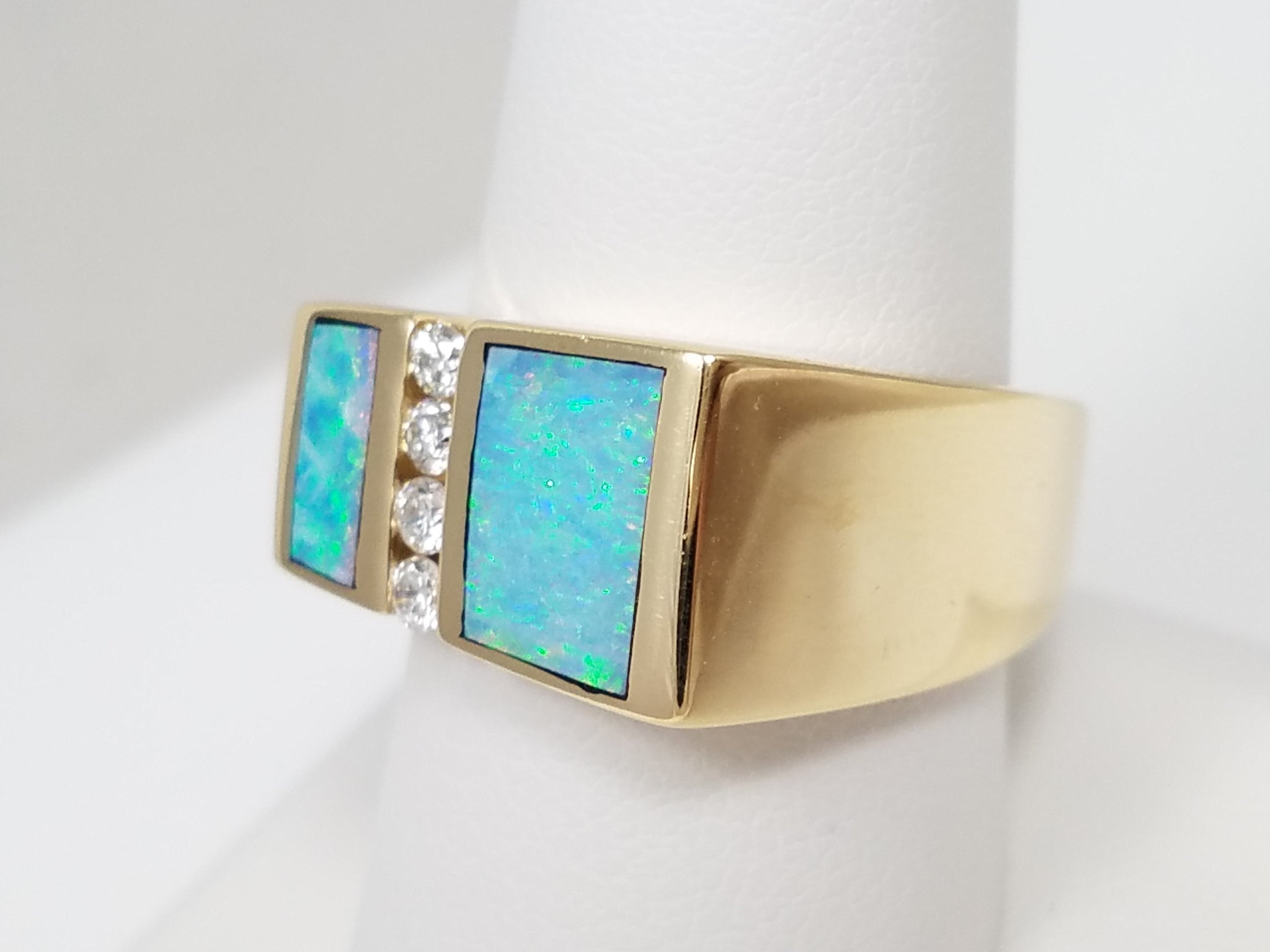 Exquisite 14k Yellow Gold Natural Australian Opal Diamond Custom Ring