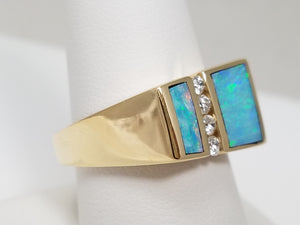 Exquisite 14k Yellow Gold Natural Australian Opal Diamond Custom Ring
