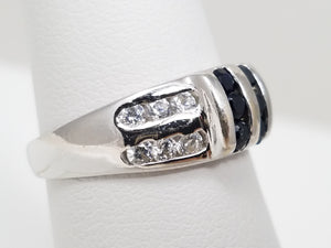 Stylish 14k White Gold Natural Sapphire Cubic Zirconia Ring Band