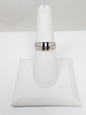 Stylish 14k White Gold Natural Sapphire Cubic Zirconia Ring Band