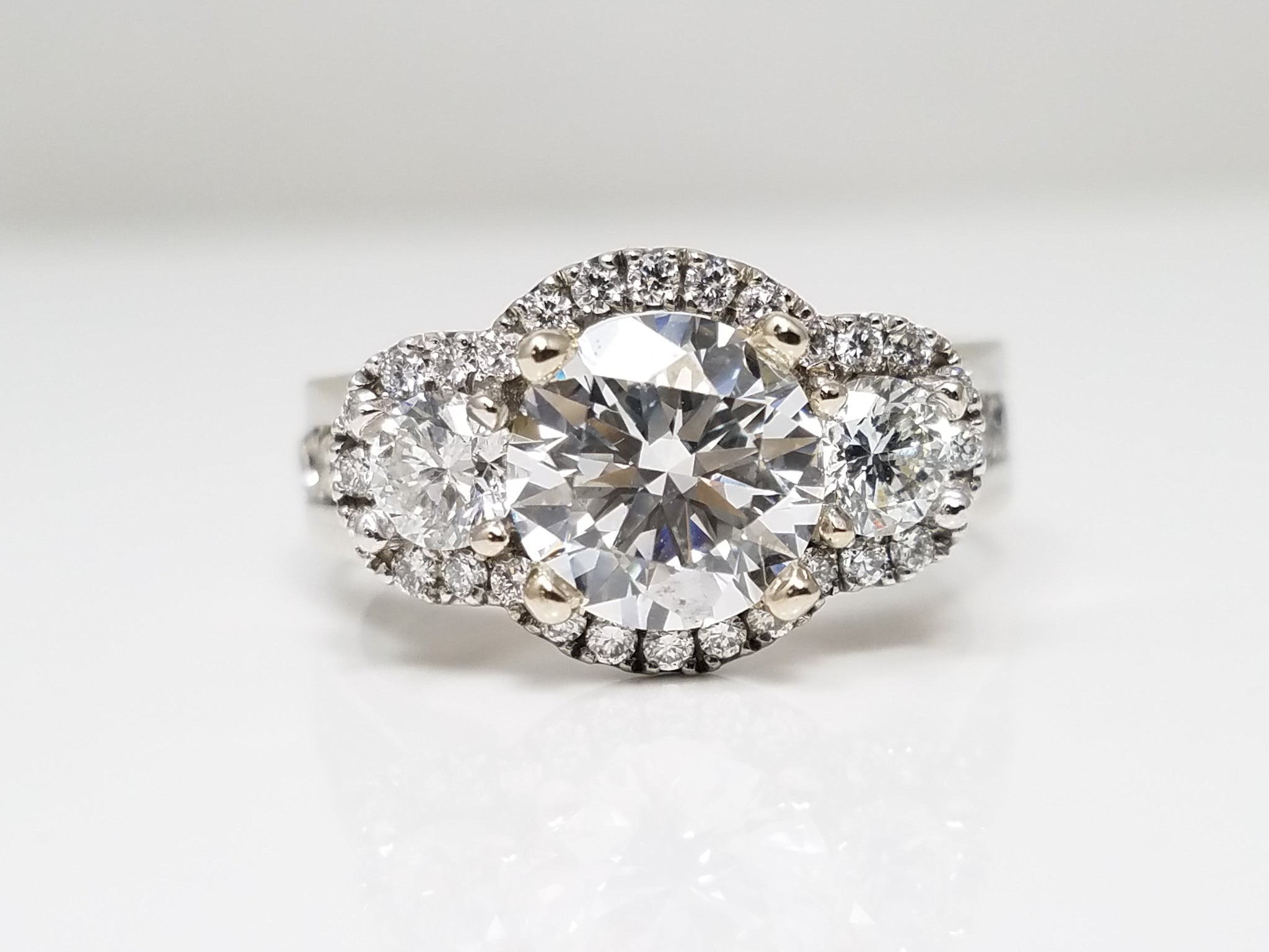 Elegant Lab + Natural Diamond Halo 14k White Gold Engagement Ring