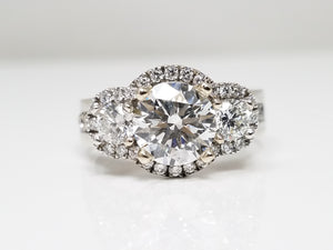 Elegant Lab + Natural Diamond Halo 14k White Gold Engagement Ring