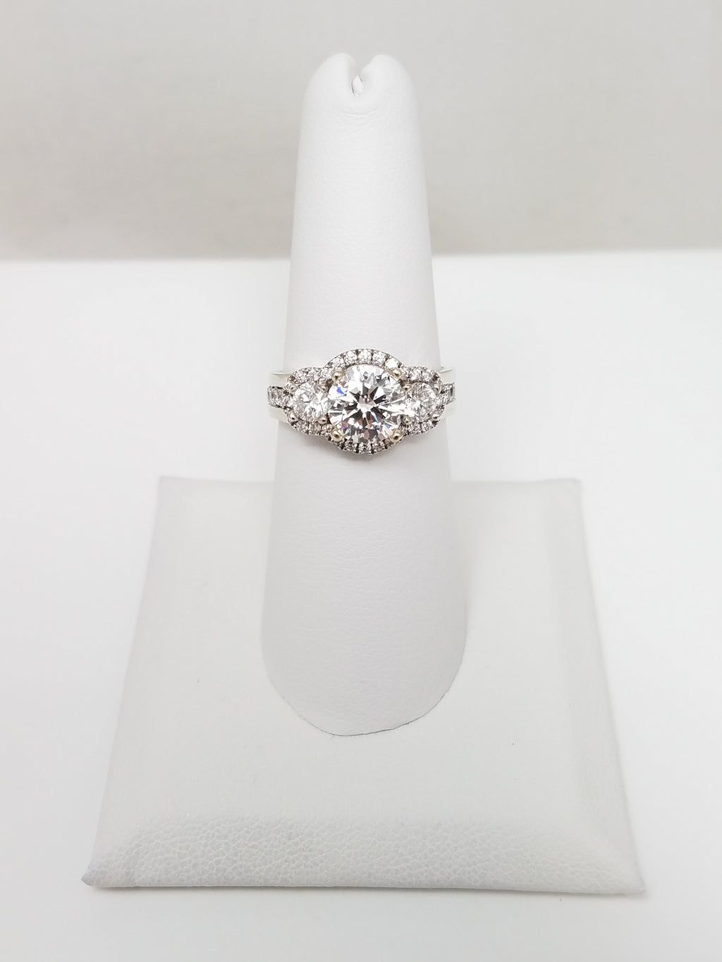 Elegant Lab + Natural Diamond Halo 14k White Gold Engagement Ring