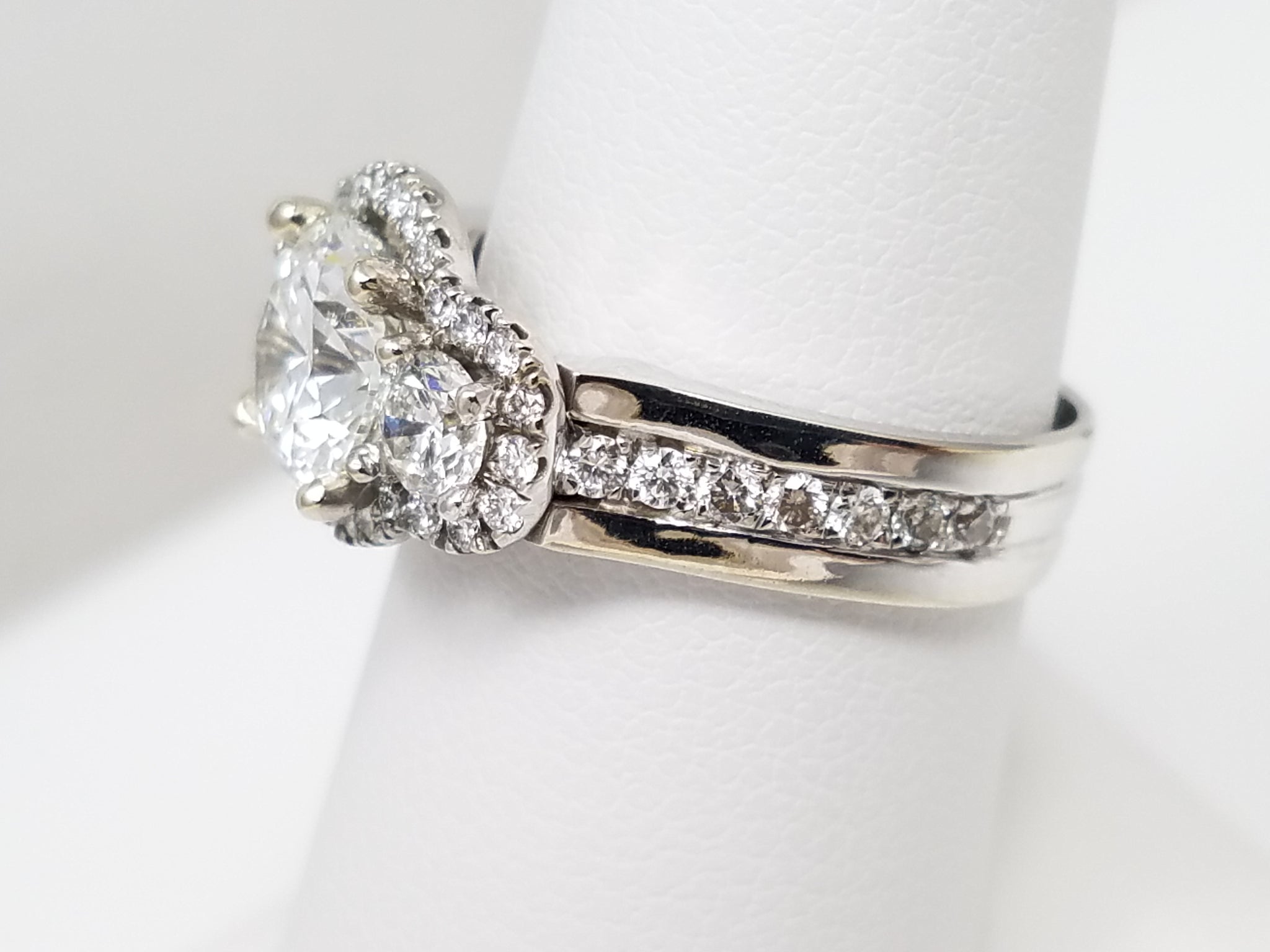 Elegant Lab + Natural Diamond Halo 14k White Gold Engagement Ring