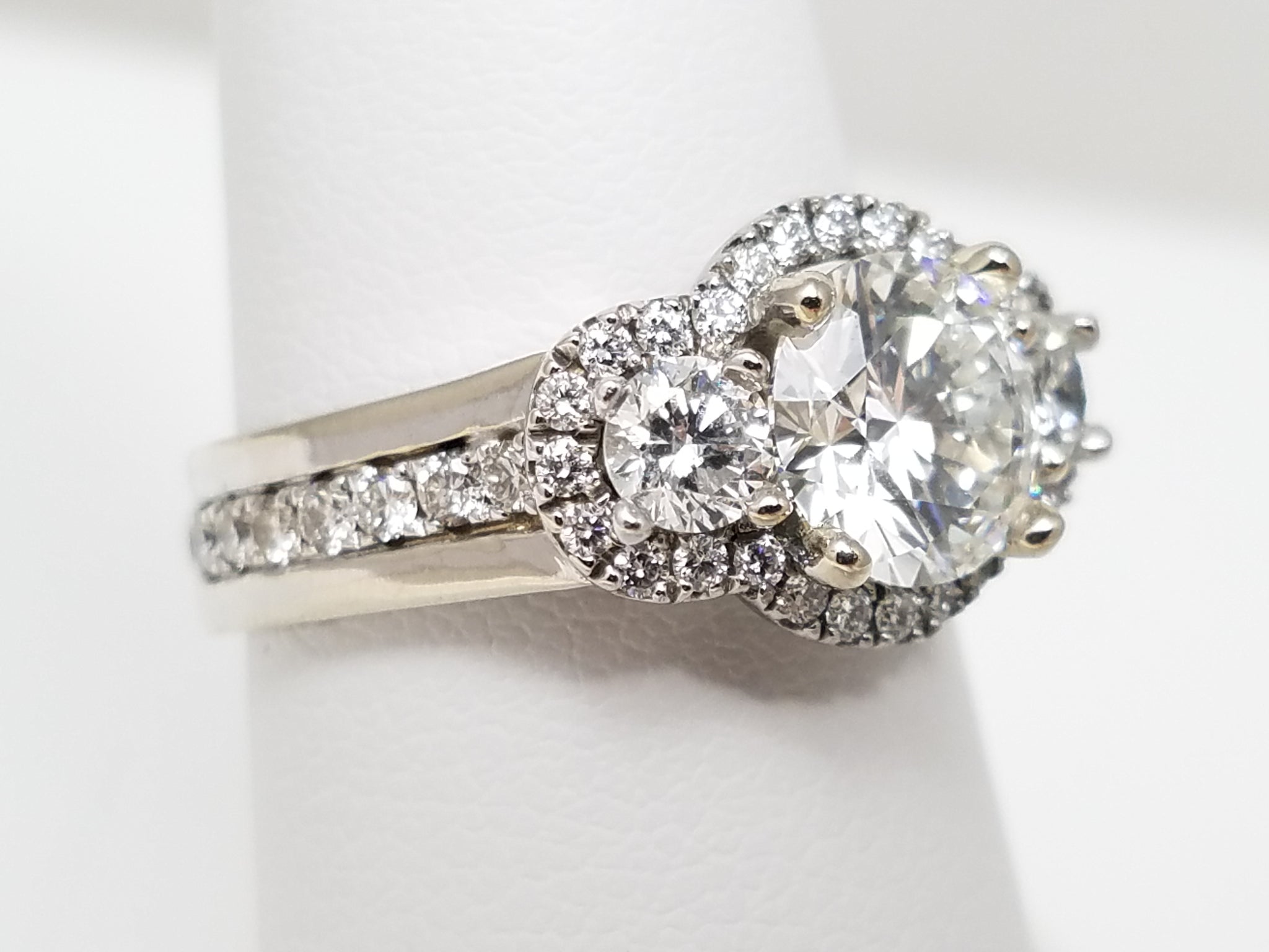 Elegant Lab + Natural Diamond Halo 14k White Gold Engagement Ring