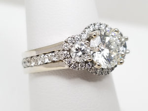Elegant Lab + Natural Diamond Halo 14k White Gold Engagement Ring