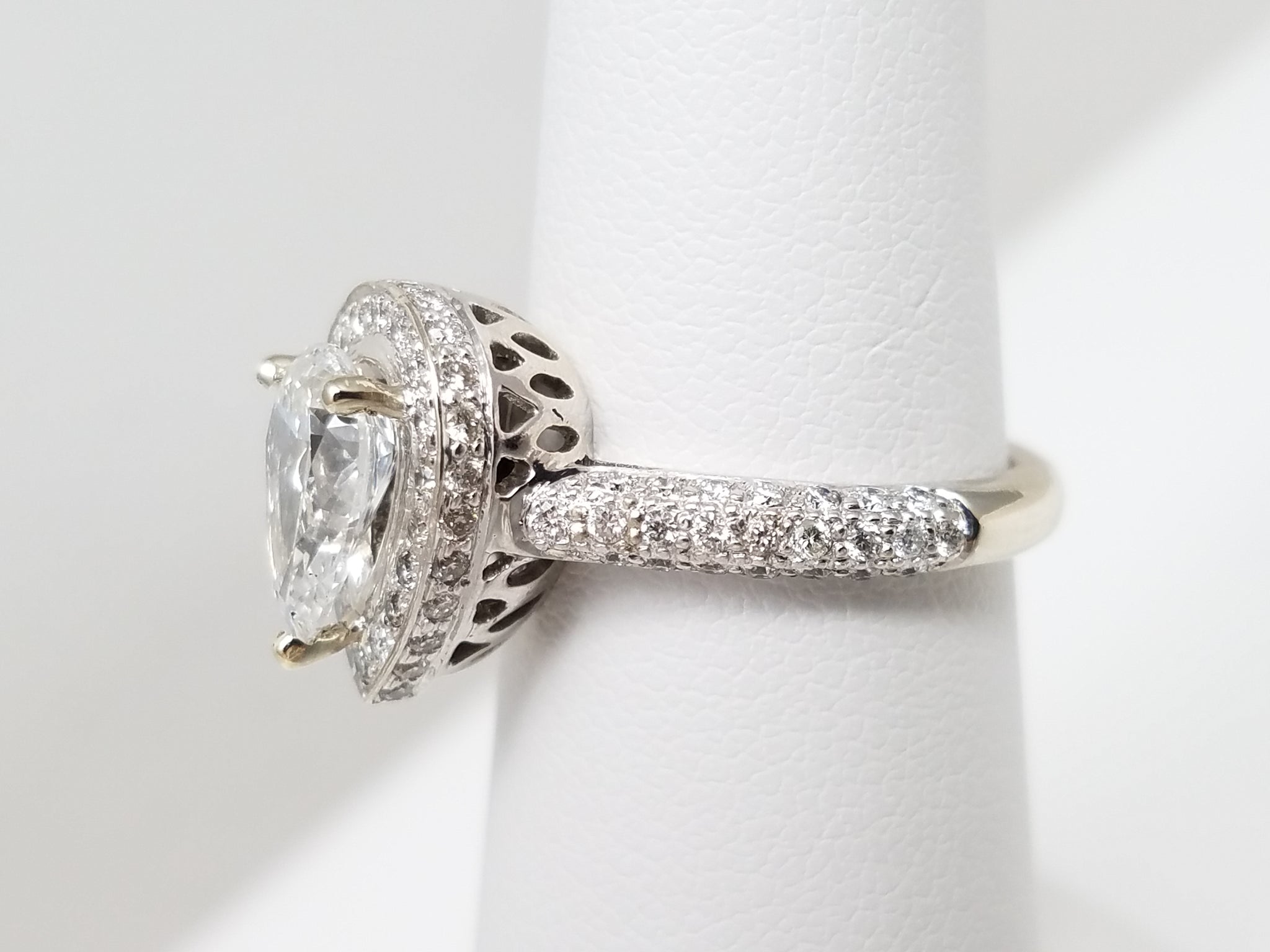 Exceptional IGI Certified 1.07ct Lab Grown Pear & Natural Diamond 14k White Gold Engagement Ring