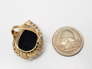 Giant Natural Onyx + Diamond Accented 10k Two Tone Gold Ring