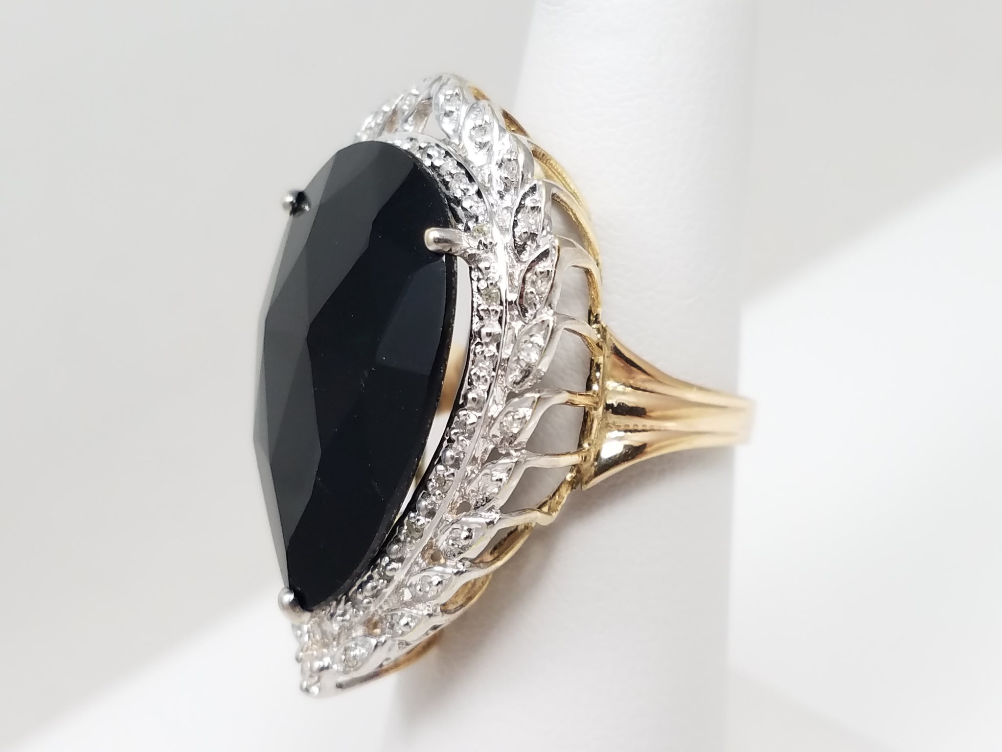 Giant Natural Onyx + Diamond Accented 10k Two Tone Gold Ring