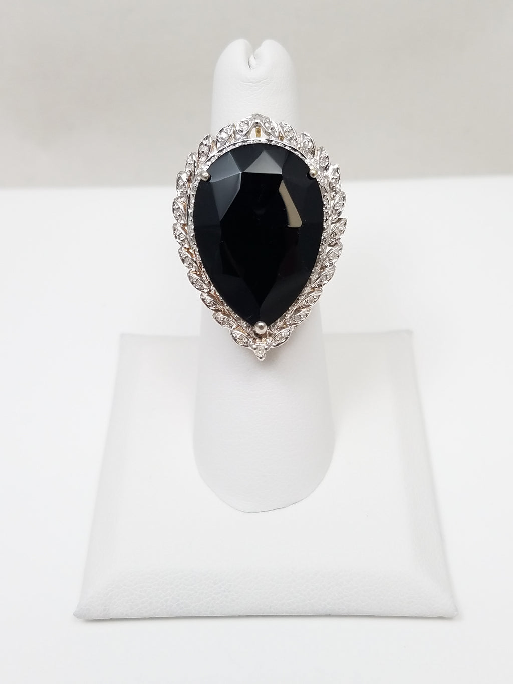 Giant Natural Onyx + Diamond Accented 10k Two Tone Gold Ring