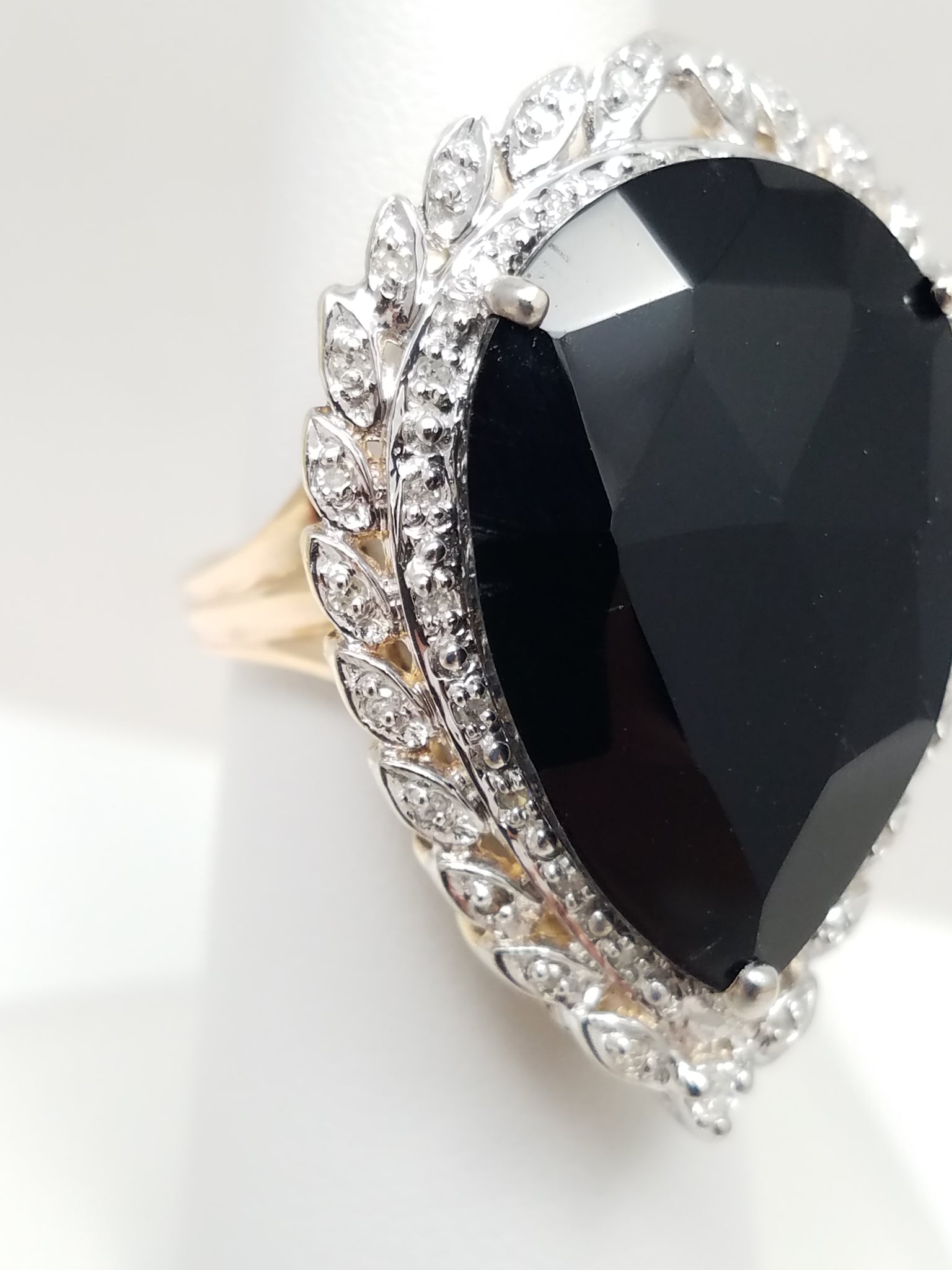 Giant Natural Onyx + Diamond Accented 10k Two Tone Gold Ring